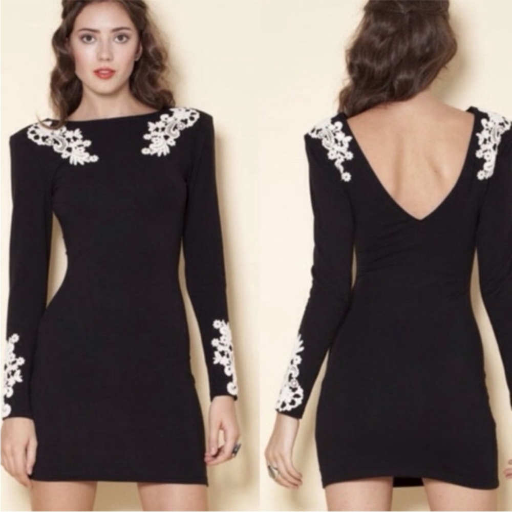 Motel Rocks Black Dress with White Floral Details